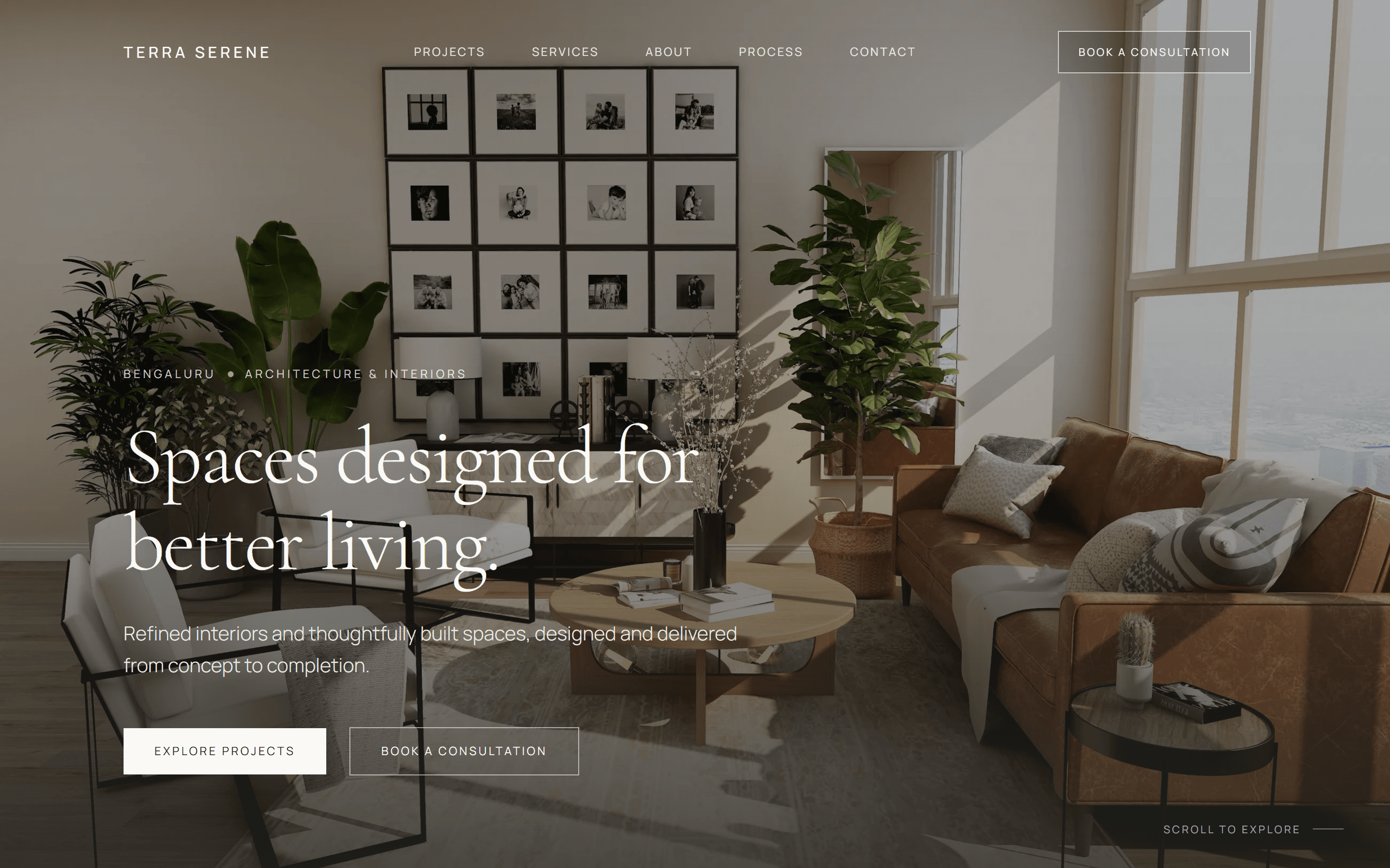 Terra Serene — Initial screen desktop view